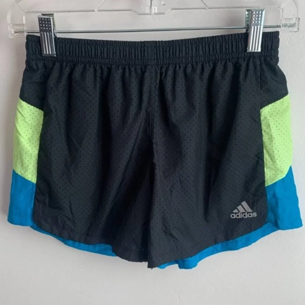 Adidas Black, Green, & Blue Perforated Colorblock Shorts